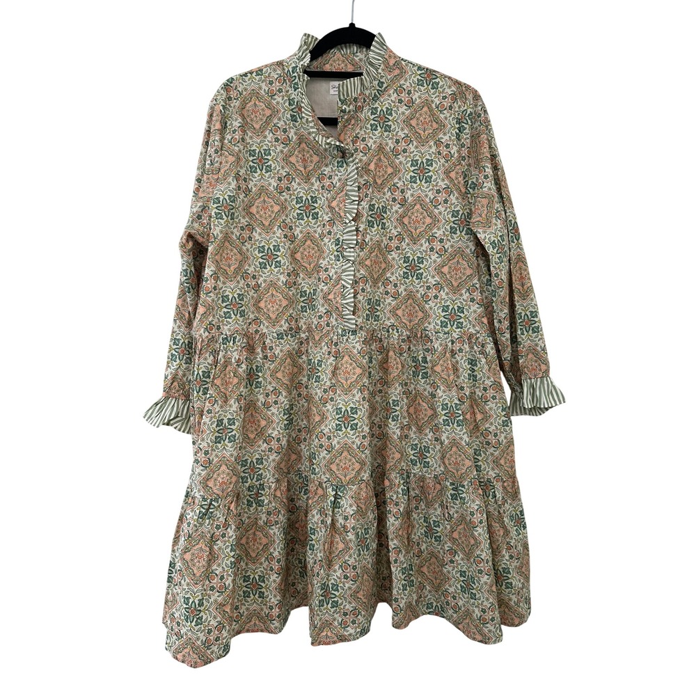 Shop The Mint Women XL Floral Diamond Tiered Mini Dress Boho Cotton Cotttagecore